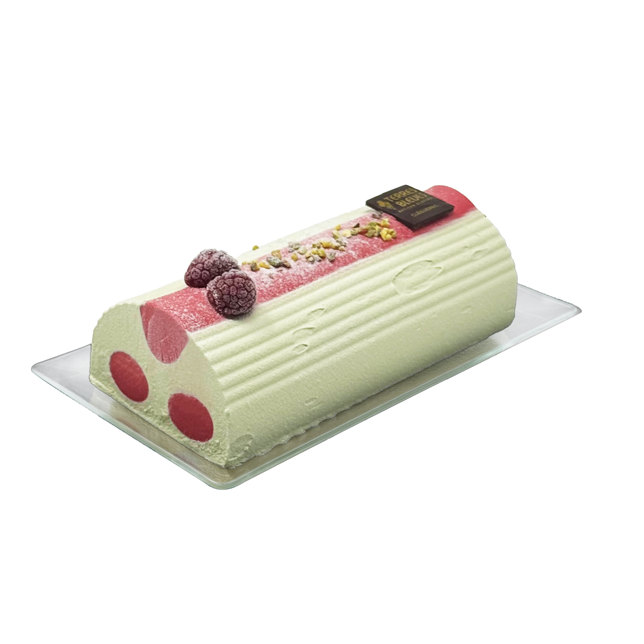 Bûche Pistache Framboise de la gamme Terres Bleues
