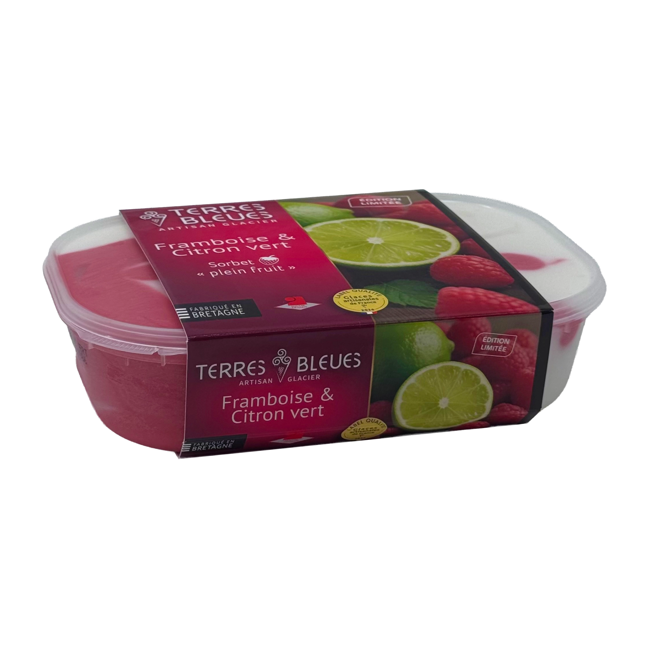 Crème glacée Framboise et Citron Vert de la marque Terres Bleues